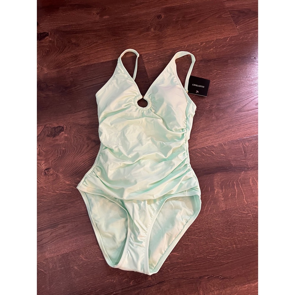 Ellen Tracy Mint Julep Ruched One Piece Swimsuit ETRS26762-TJ Size 8 NWT